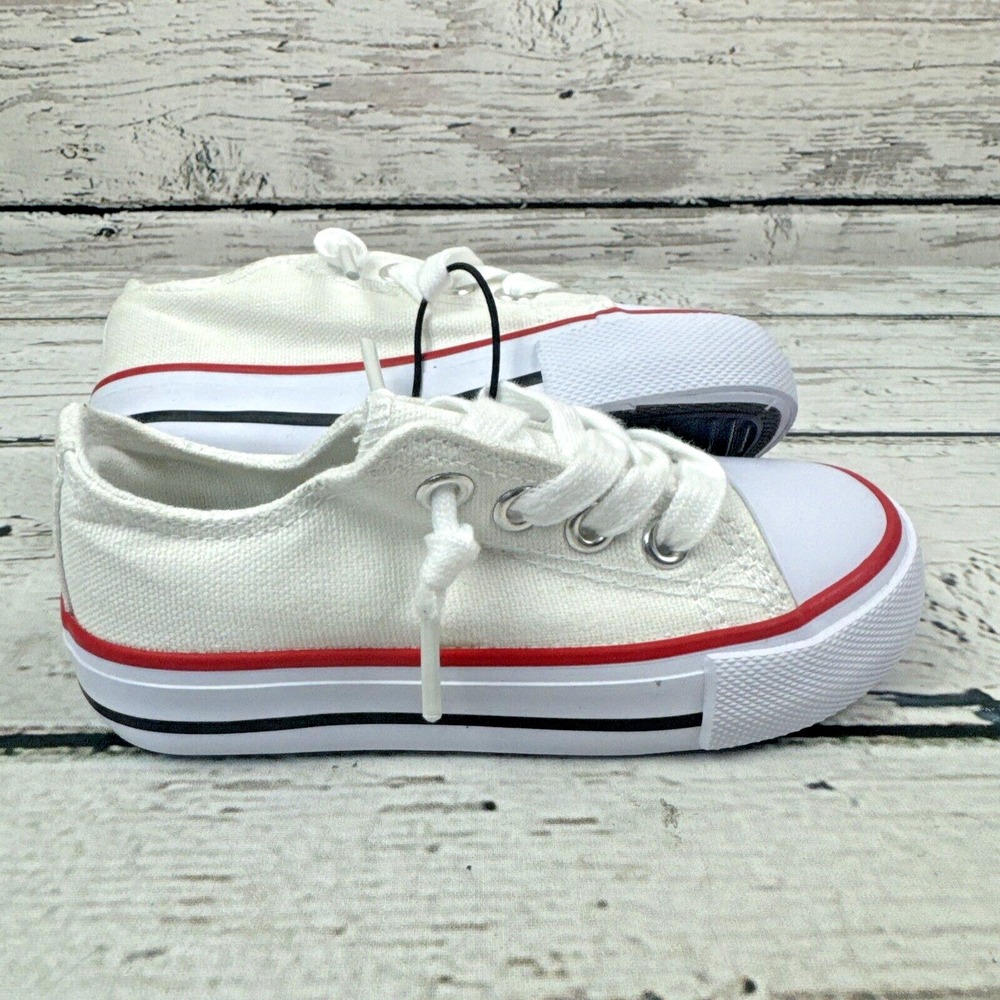 EpicStep Unisex Kids Shoe‎ [Size 1] White Canvas Low Top Sneakers Never Worn